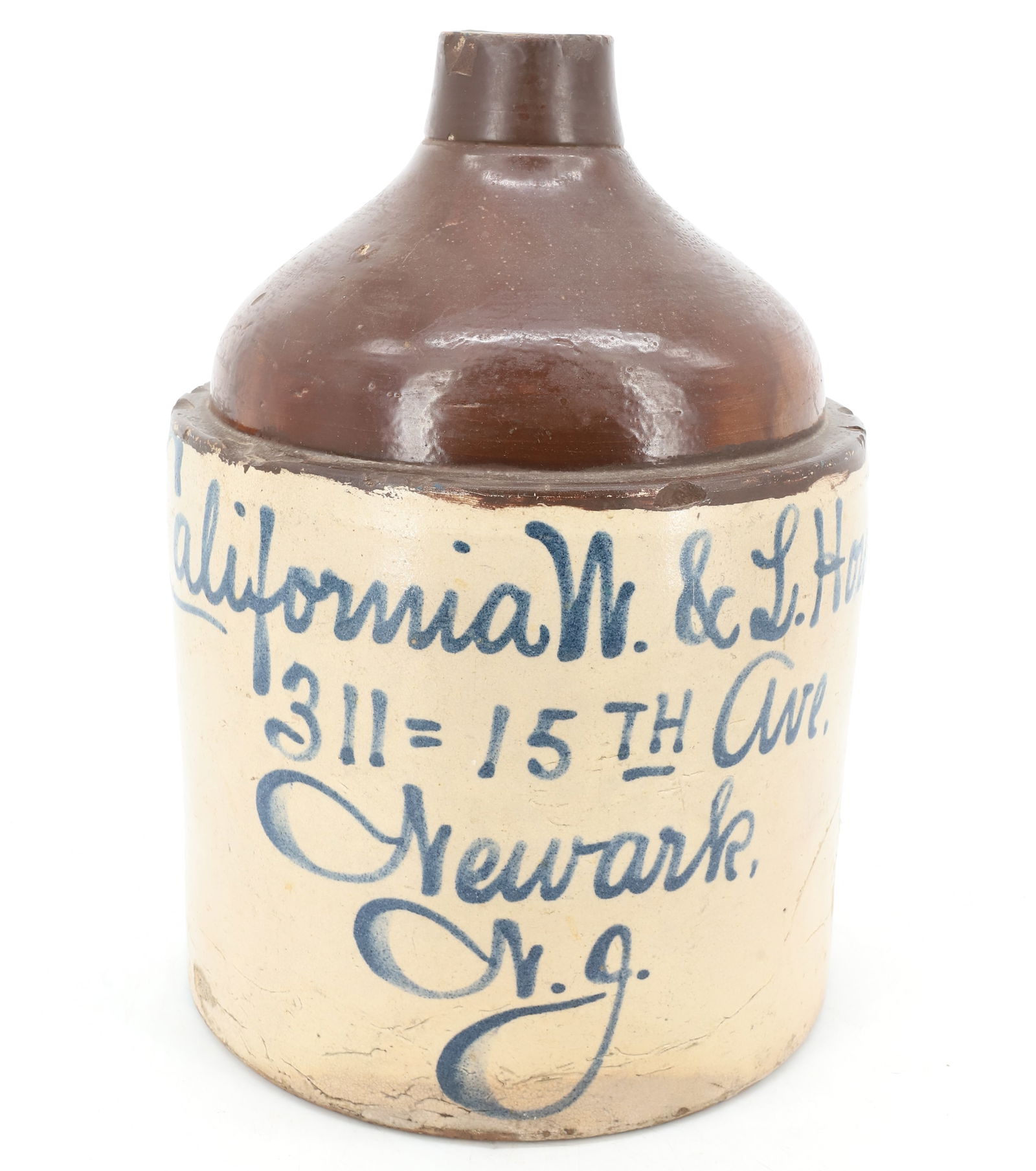 NEWARK, NJ BLUE SCRIPT STONEWARE JUG (1 of 6)