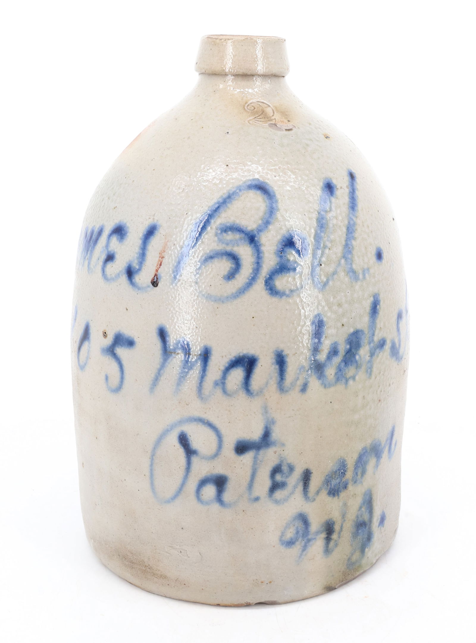 TWO-GALLON BLUE SCRIPT STONEWARE JUG (1 of 6)