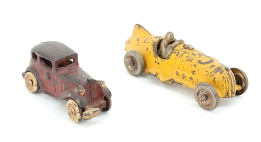 CAST IRON TOY RACE CAR AND COUPE