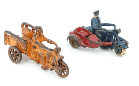 (2) CAST IRON TOY MOTORCYCLES