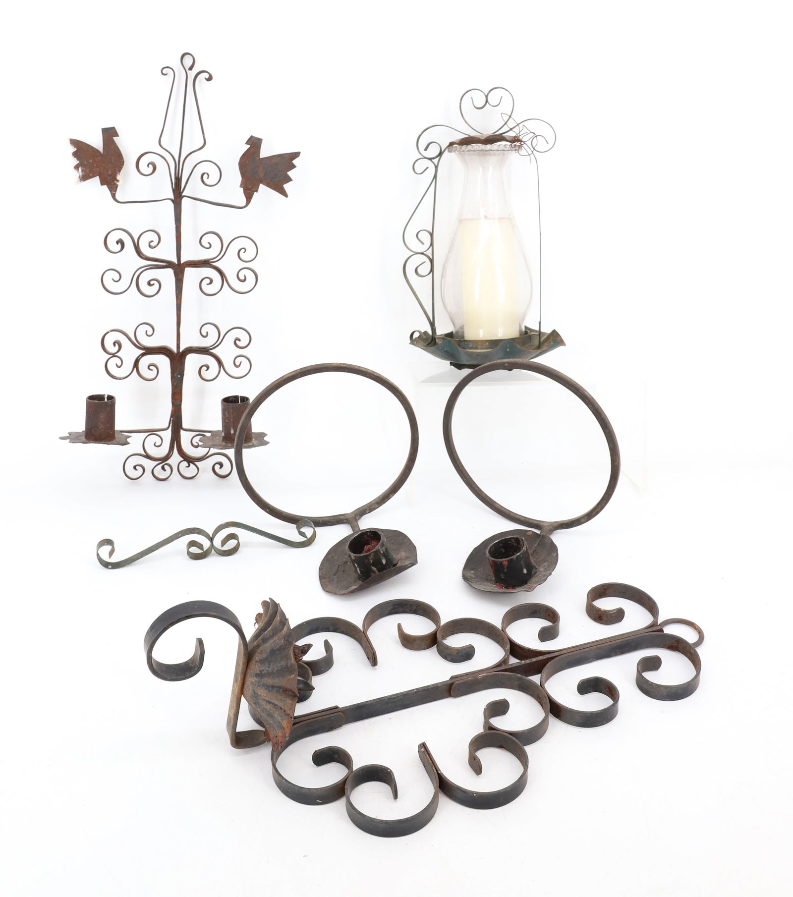 LOT OF WROUGHT IRON SCONCES: ONE MATCHING PAIR 6" D. LARGEST 15 1/2" L. PLEASE READ CAREFULLY - Terms for Purchasing and Shipping of Auction Items. Please read carefully before bidding. Hartzell?s Auction Gallery. Hartzell's Auct