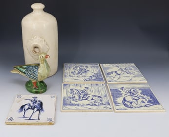 LOT OF TILES, FOOTWARMER AND BIRD BANK