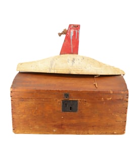 ANTIQUE WOODEN TRUNK AND POND BOAT