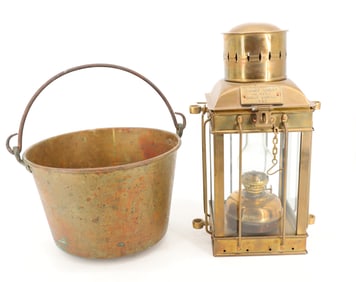 BRASS LANTERN AND PAIL