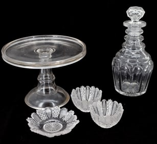 DECANTER, CAKESTAND AND CUT GLASS