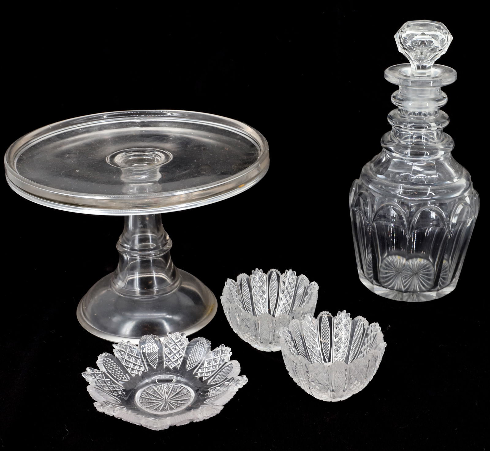 DECANTER, CAKESTAND AND CUT GLASS (1 of 4)