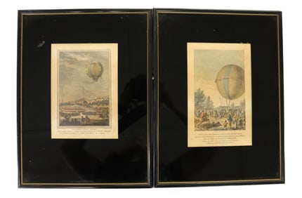 PAIR OF COLORED ENGRAVINGS, HOT AIR BALLOONS