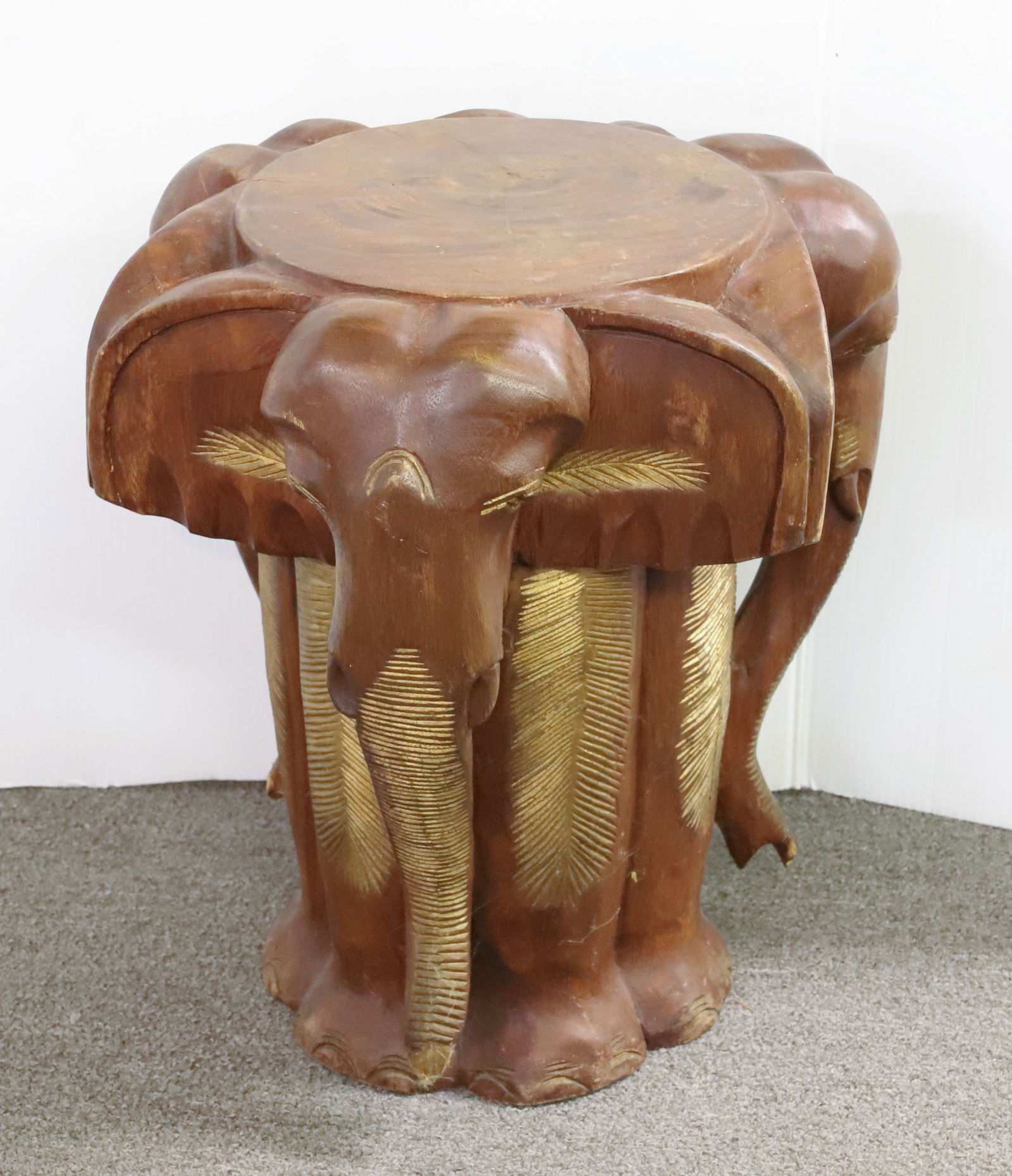 CARVED ELEPHANT END TABLE (1 of 3)