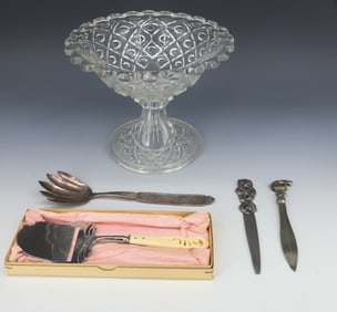 EARLY FLINT GLASS COMPOTE AND LETTER OPENERS