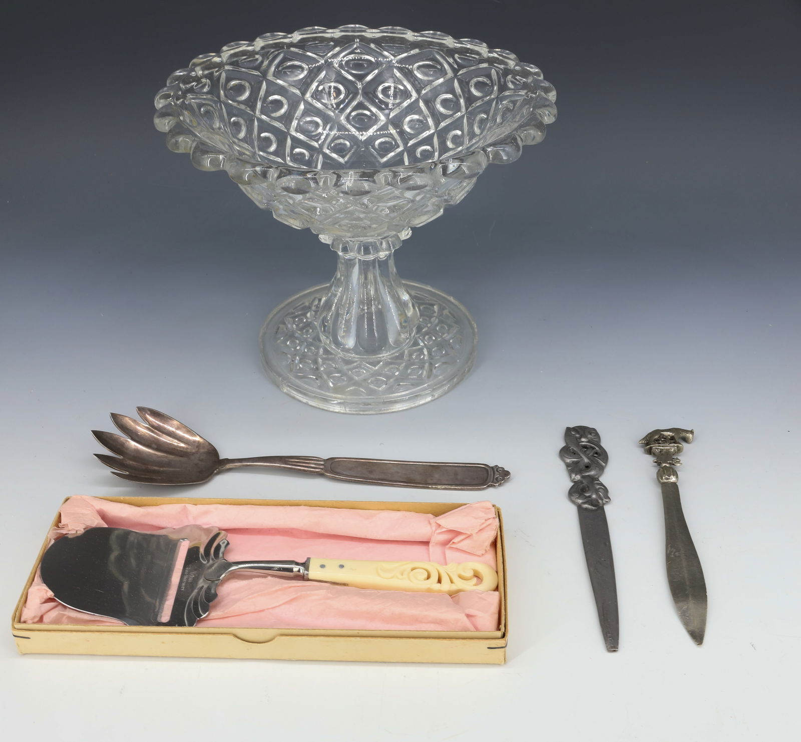 EARLY FLINT GLASS COMPOTE AND LETTER OPENERS (1 of 4)