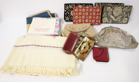 LOT OF VINTAGE PURSES, STOLES, SCARVES