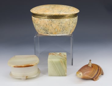 LOT OF CARVED STONE DESK ITEMS