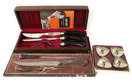 VINTAGE CARVING SETS AND CANDLEHOLDERS