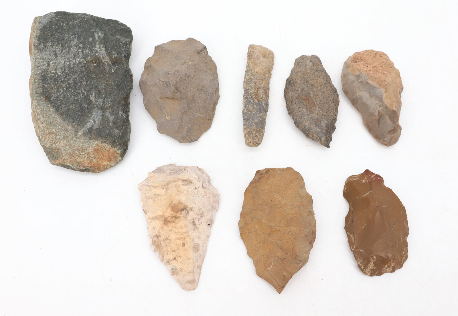 LOT OF STONE ARTIFACTS: NATIVE AMERICAN OR EARLIER. POINTS AND TOOLS. 3" TO 5 1/4" LENGTHS. PLEASE READ CAREFULLY - Terms for Purchasing and Shipping of Auction Items. Please read carefully before bidding. Hartzell?s Auction