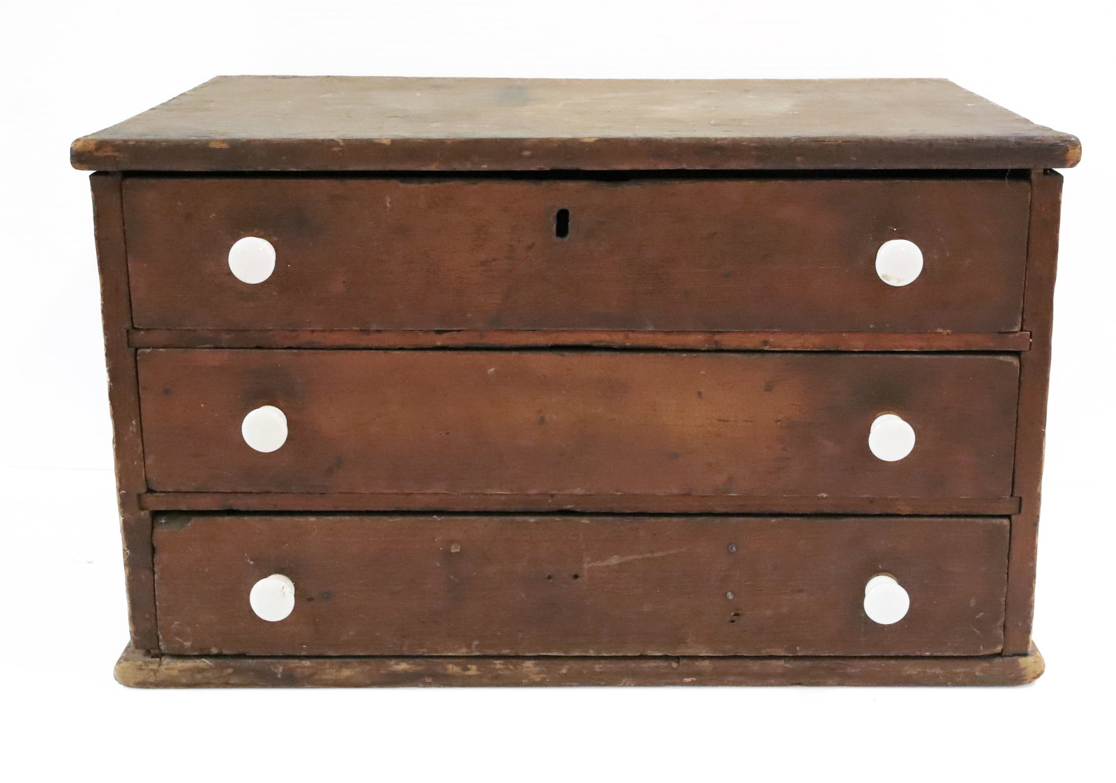 THREE-DRAWER WOODEN CABINET: WHITE KNOBS. 12" X 21" X 14 1/2". PLEASE READ CAREFULLY - Terms for Purchasing and Shipping of Auction Items. Please read carefully before bidding. Hartzell?s Auction Gallery. Hartzell's Auction Galle