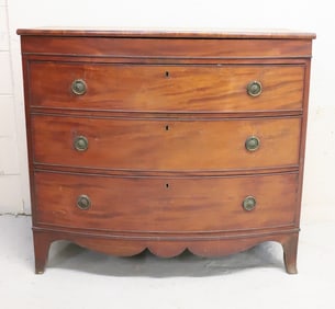 19TH C. BOW FRONT CHEST OF DRAWERS
