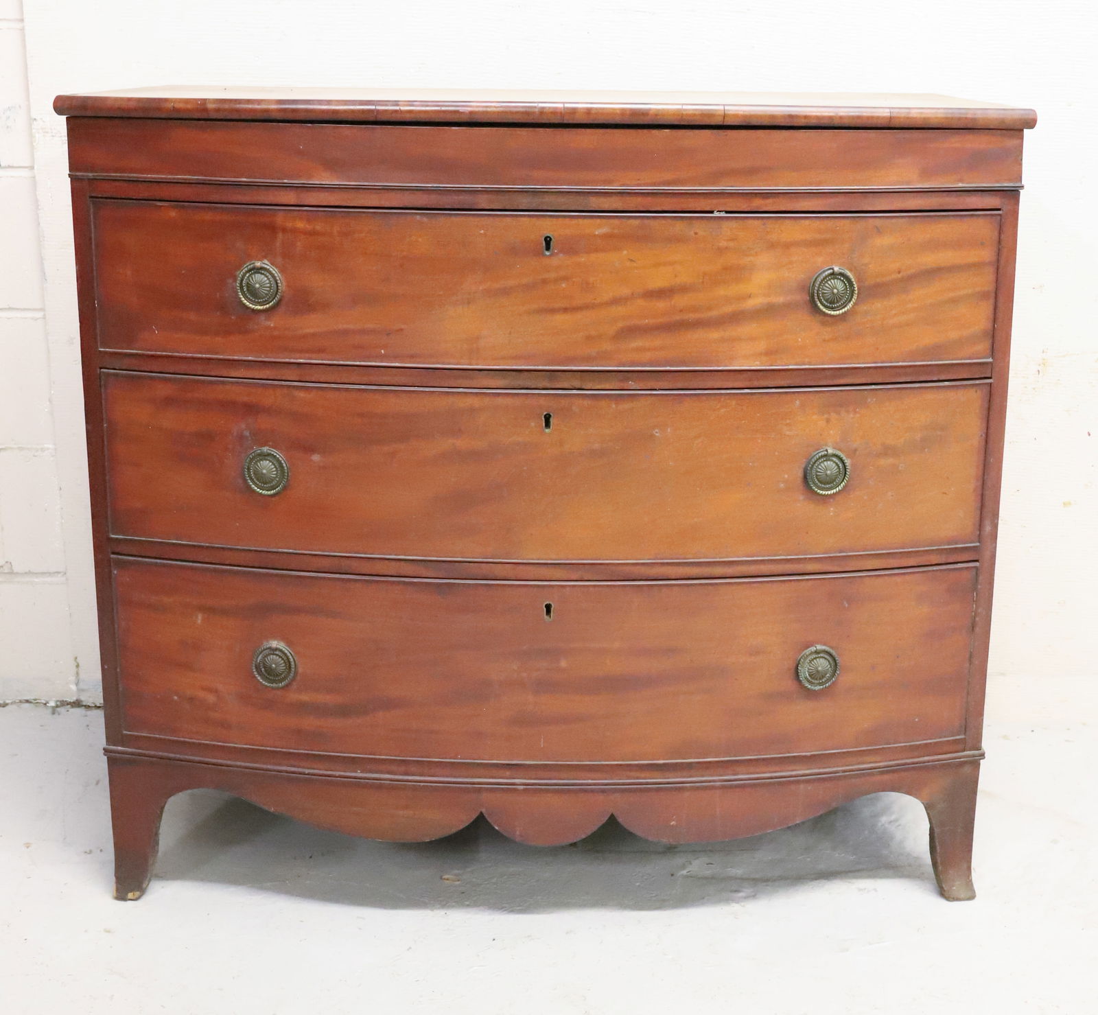 19TH C. BOW FRONT CHEST OF DRAWERS (1 of 8)