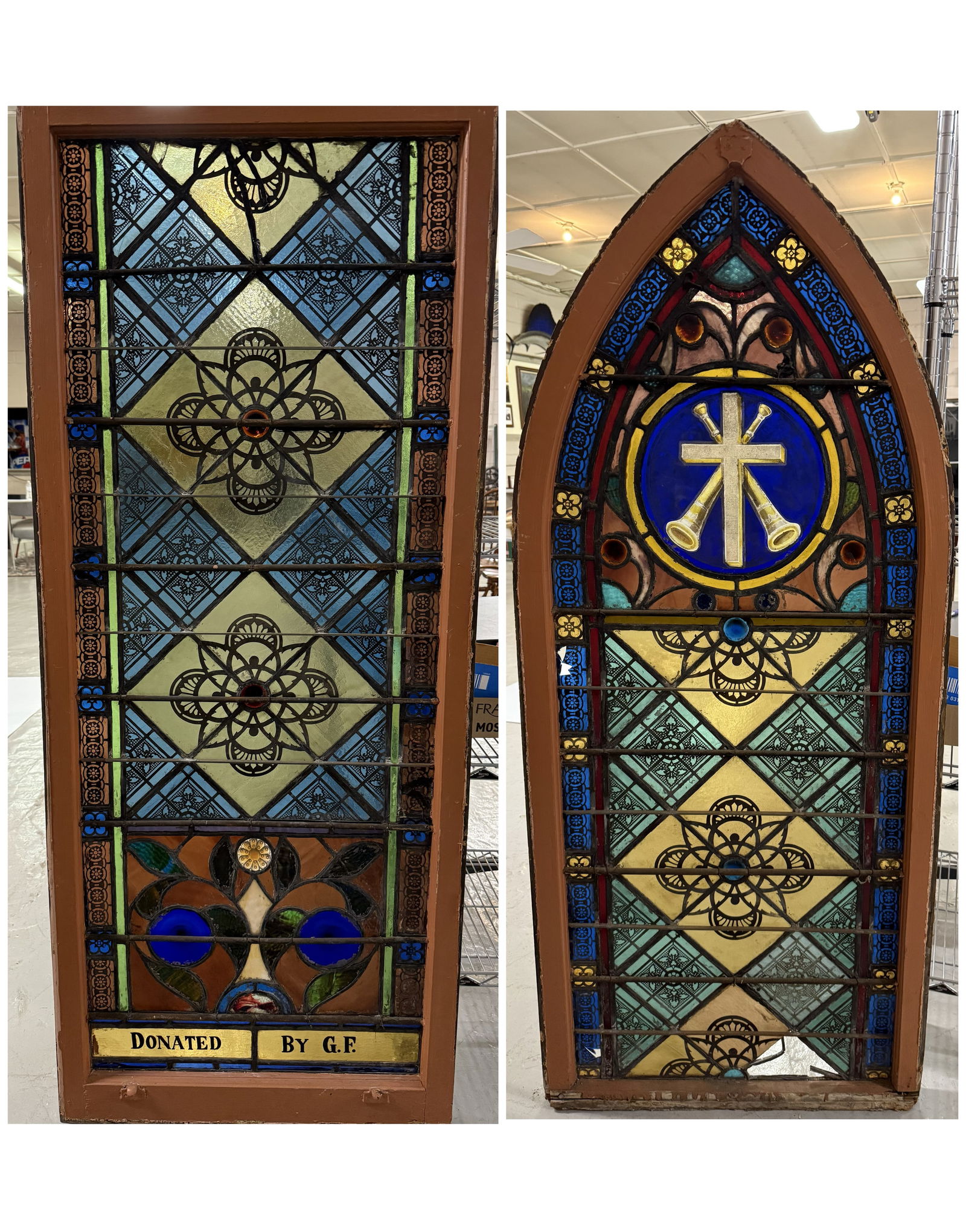 (2) STAINED GLASS LEADED CHURCH WINDOW (1 of 13)