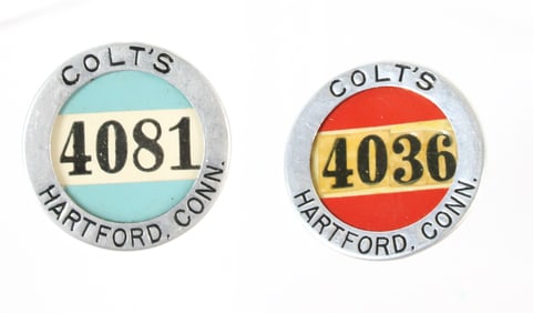 (2) VINTAGE COLT BUTTONS OR BADGES