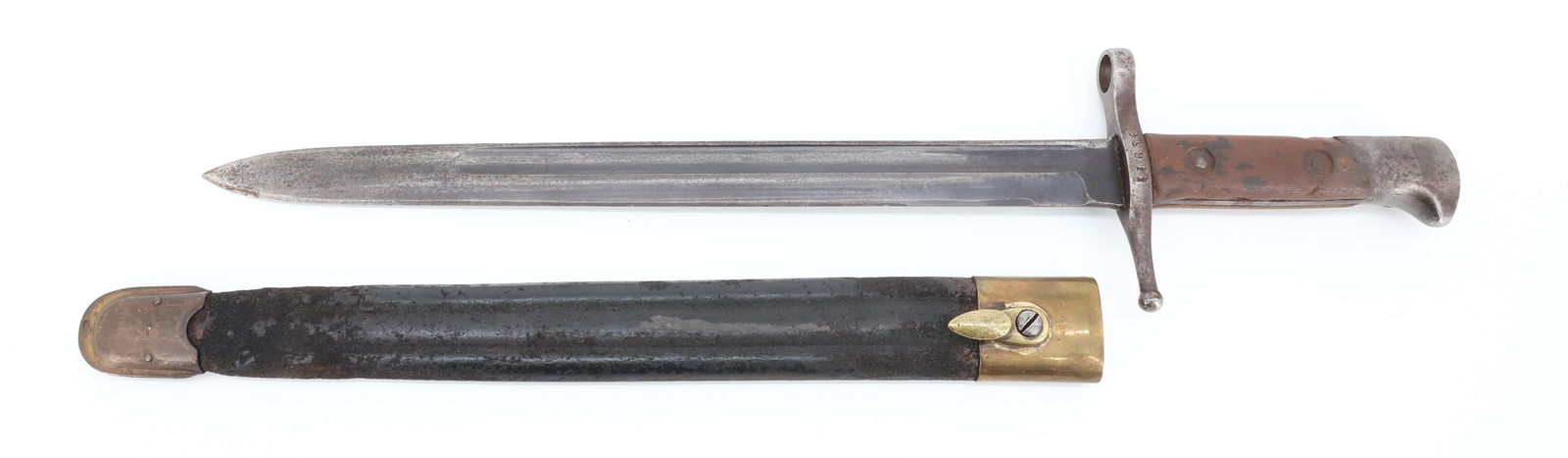 ITALIAN M-1891 CARCANO BAYONET: GUARD MARKED TERNI, SCABBARD DATED 1917 PLEASE READ CAREFULLY BEFORE BIDDING. ALL PAYMENTS MUST BE MADE BEFORE ITEMS CAN BE SHIPPED. BUYERS CAN PAY VIA LIVE AUCTIONEERS PAYMENT CENTER IF HAVING ITEMS