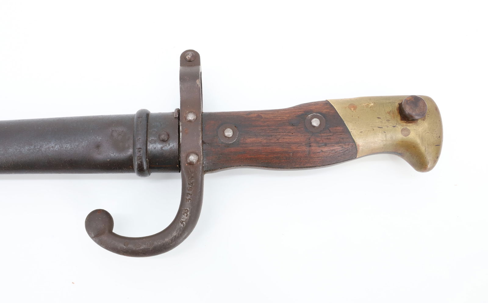 FRENCH MODEL 1874 GRAS RIFLE BAYONET: BLADE DATED 1880, MATCHING NUMBERS PLEASE READ CAREFULLY BEFORE BIDDING. ALL PAYMENTS MUST BE MADE BEFORE ITEMS CAN BE SHIPPED. BUYERS CAN PAY VIA LIVE AUCTIONEERS PAYMENT CENTER IF HAVING ITEMS SHIPP