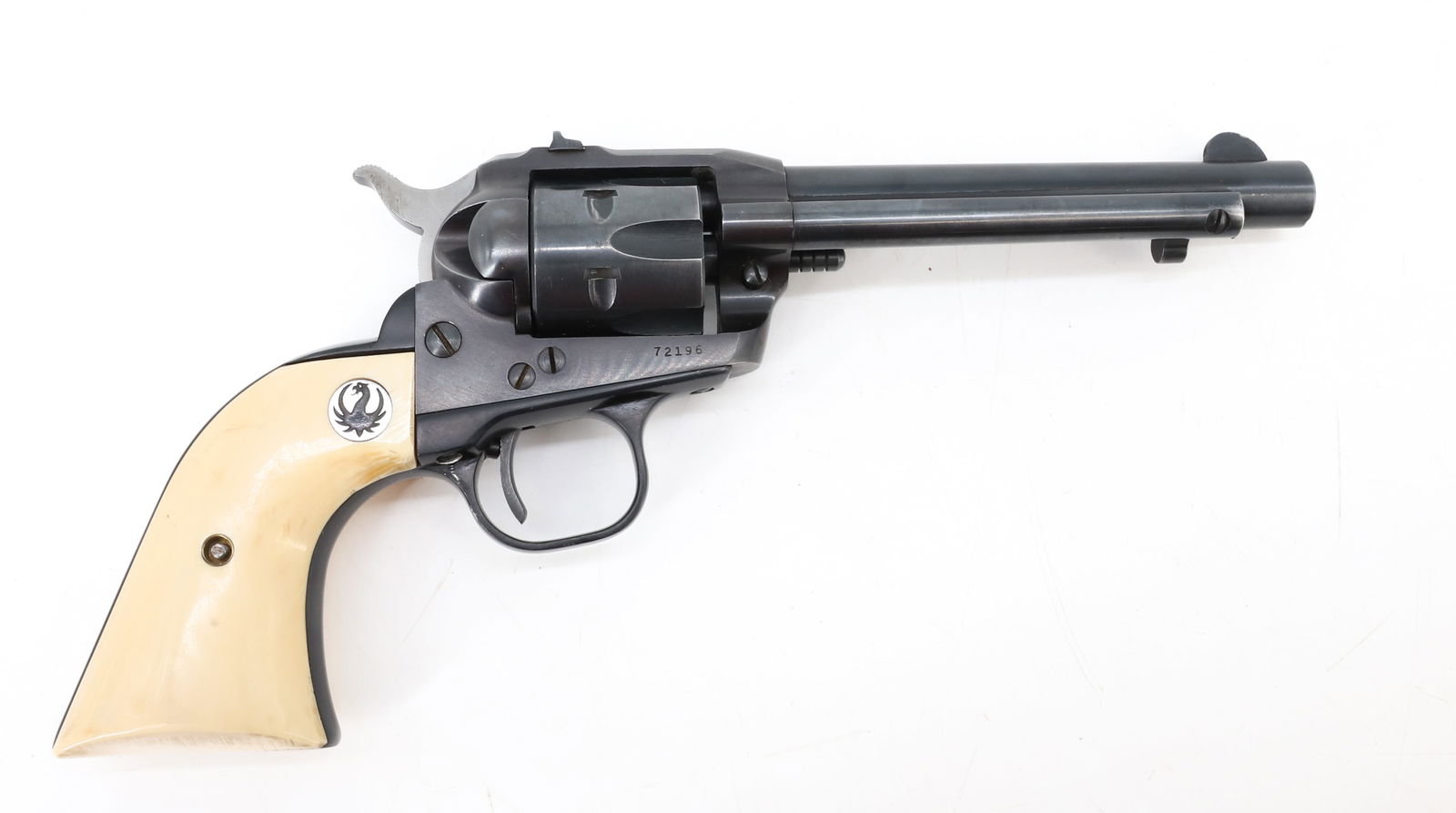 STRUM RUGER SINGLE SIX REVOLVER: 22 CAL, SERIAL# 72196, 5 1/2" BARREL, BONE GRIPS THIS GUN REQUIRES A BACKGROUND CHECK, FEDERAL FIREARMS LICENSE. OR TRANSFER TO AN FFL HOLDER PLEASE READ CAREFULLY BEFORE BIDDING. ALL PAYMENTS MUST BE
