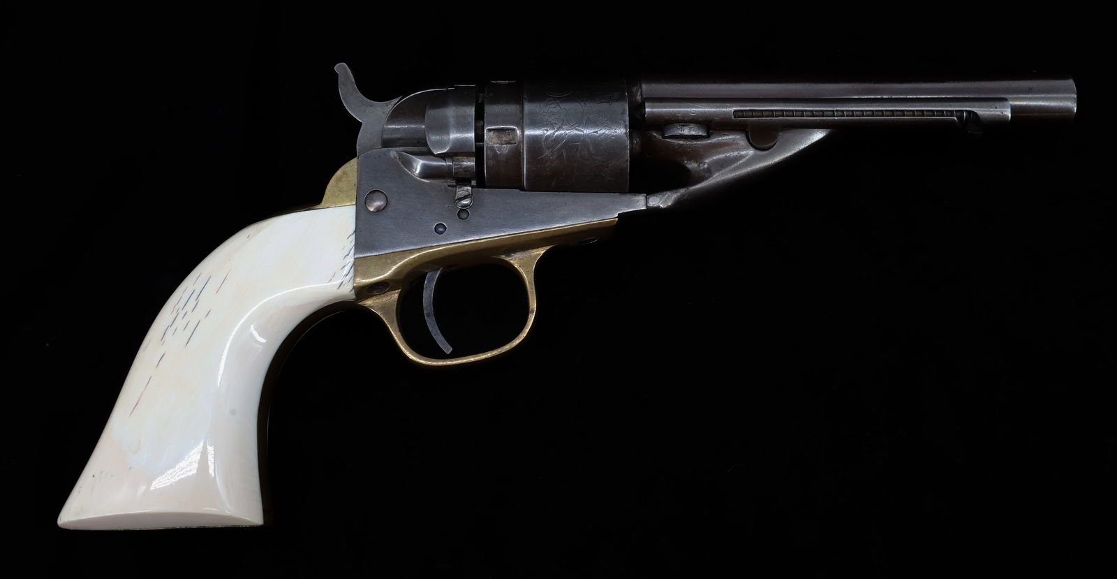 COLT MODEL 1861 NAVY: 36 CAL, SERIAL# 8512, 4 1/2" BARREL, CYLINDER SCENE, ROUND BARREL, AND BONE GRIPS ANTIQUE OR BLACK POWDER, NO REGISTRATION OR TRANSFER REQUIRED PLEASE READ CAREFULLY BEFORE BIDDING. ALL PAYMENTS MUST