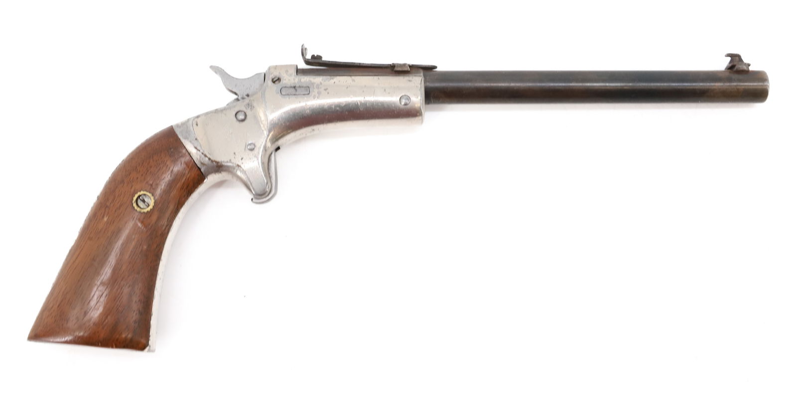 J. STEVENS POCKET PISTOL: .22 CAL, SERIAL# 18021, 6" BARREL ANTIQUE OR BLACK POWDER, NO REGISTRATION OR TRANSFER REQUIRED PLEASE READ CAREFULLY BEFORE BIDDING. ALL PAYMENTS MUST BE MADE BEFORE ITEMS CAN BE SHIPPED. BUYERS CAN