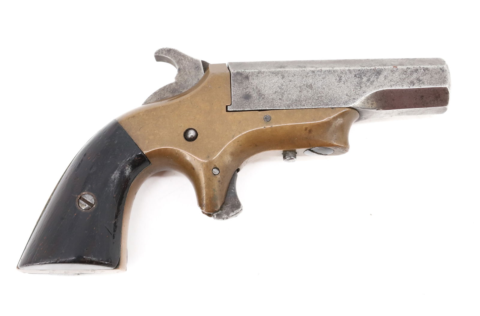 BROWN MFG. SOUTHERNER DERRINGER: 41 CAL RIM FIRE, SERIAL# 4255, 2 1/2" OCTAGONAL BARREL - BRASS FRAME ANTIQUE OR BLACK POWDER, NO REGISTRATION OR TRANSFER REQUIRED PLEASE READ CAREFULLY BEFORE BIDDING. ALL PAYMENTS MUST BE MADE BEFOR