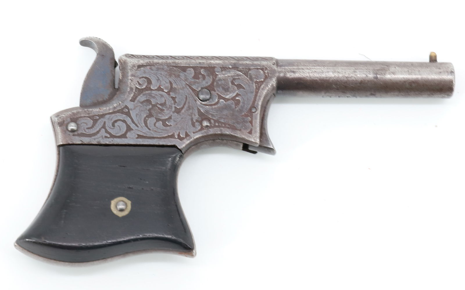 ENGRAVED REMINGTON VEST POCKET PISTOL: 22 RF, SERIAL# 12890, 3 1/4" BARREL - HIDDEN IN BOOK WITH PHOTO ANTIQUE OR BLACK POWDER, NO REGISTRATION OR TRANSFER REQUIRED PLEASE READ CAREFULLY BEFORE BIDDING. ALL PAYMENTS MUST BE MADE BEFORE ITE