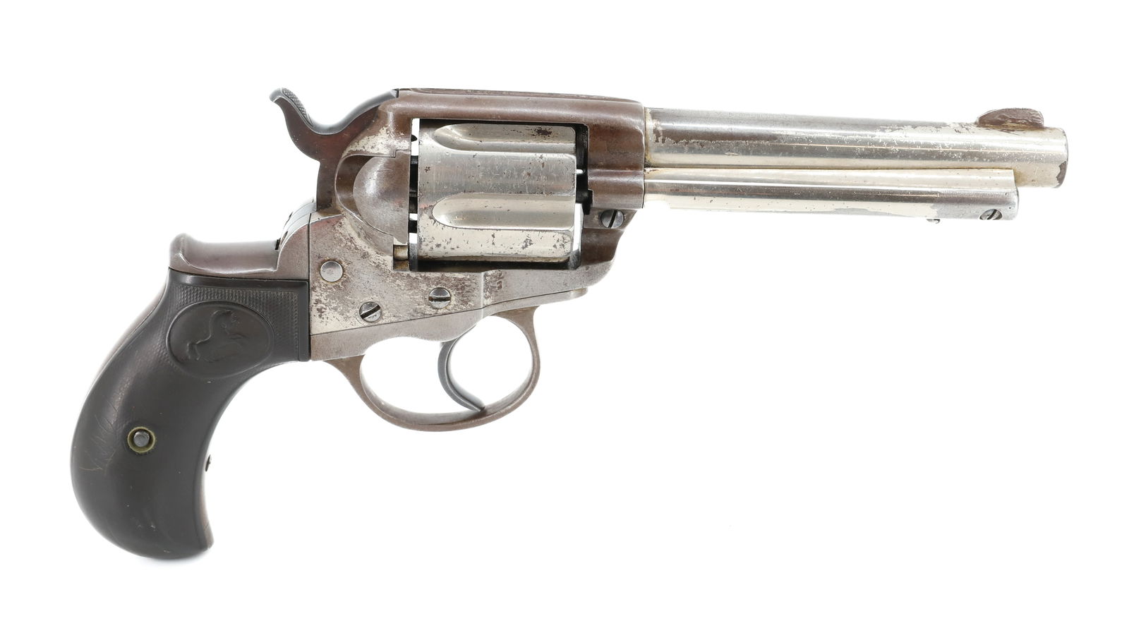 COLT MODEL 1877 LIGHTNING DA REVOLVER: 38 CAL SIX SHOT, SERIAL# 95XXX, MFG. 1894 - RETAINS AROUND 50% NICKEL FINISH ANTIQUE OR BLACK POWDER, NO REGISTRATION OR TRANSFER REQUIRED PLEASE READ CAREFULLY BEFORE BIDDING. ALL PAYMENTS MUST BE MA
