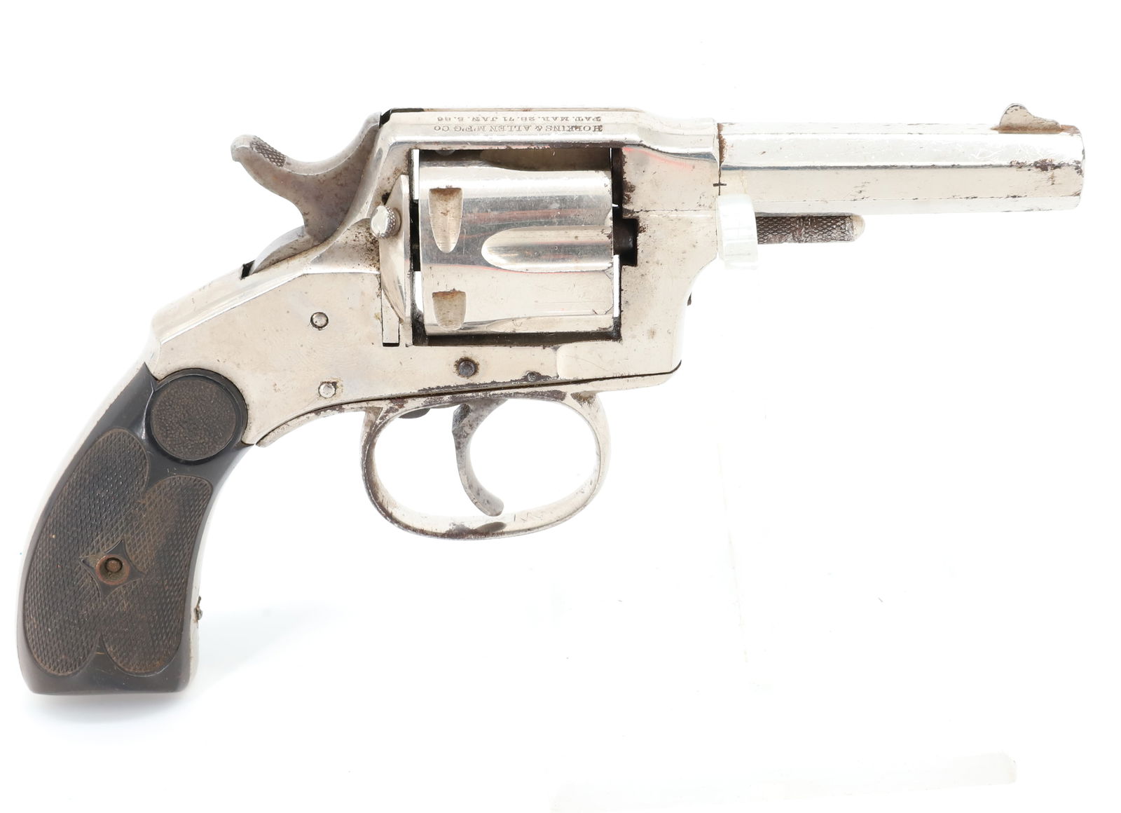 HOPKINS AND ALLEN XL BULLDOG REVOLVER: 32 CAL RIM FIRE, DOUBLE ACTION, NVN, HAS 1886 PATENT DATE ANTIQUE OR BLACK POWDER, NO REGISTRATION OR TRANSFER REQUIRED PLEASE READ CAREFULLY BEFORE BIDDING. ALL PAYMENTS MUST BE MADE BEFORE ITEMS CAN