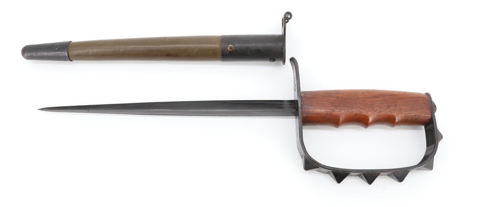 WWI M.1917 TRENCH KNIFE AND SCABBARD: 9 1/8" BLADE - TRENCH KNUCKLE KNIFE - STAMPED U.S. L.F. & G. 1917 PLEASE READ CAREFULLY BEFORE BIDDING. ALL PAYMENTS MUST BE MADE BEFORE ITEMS CAN BE SHIPPED. BUYERS CAN PAY VIA LIVE AUCTIONEERS PAYME