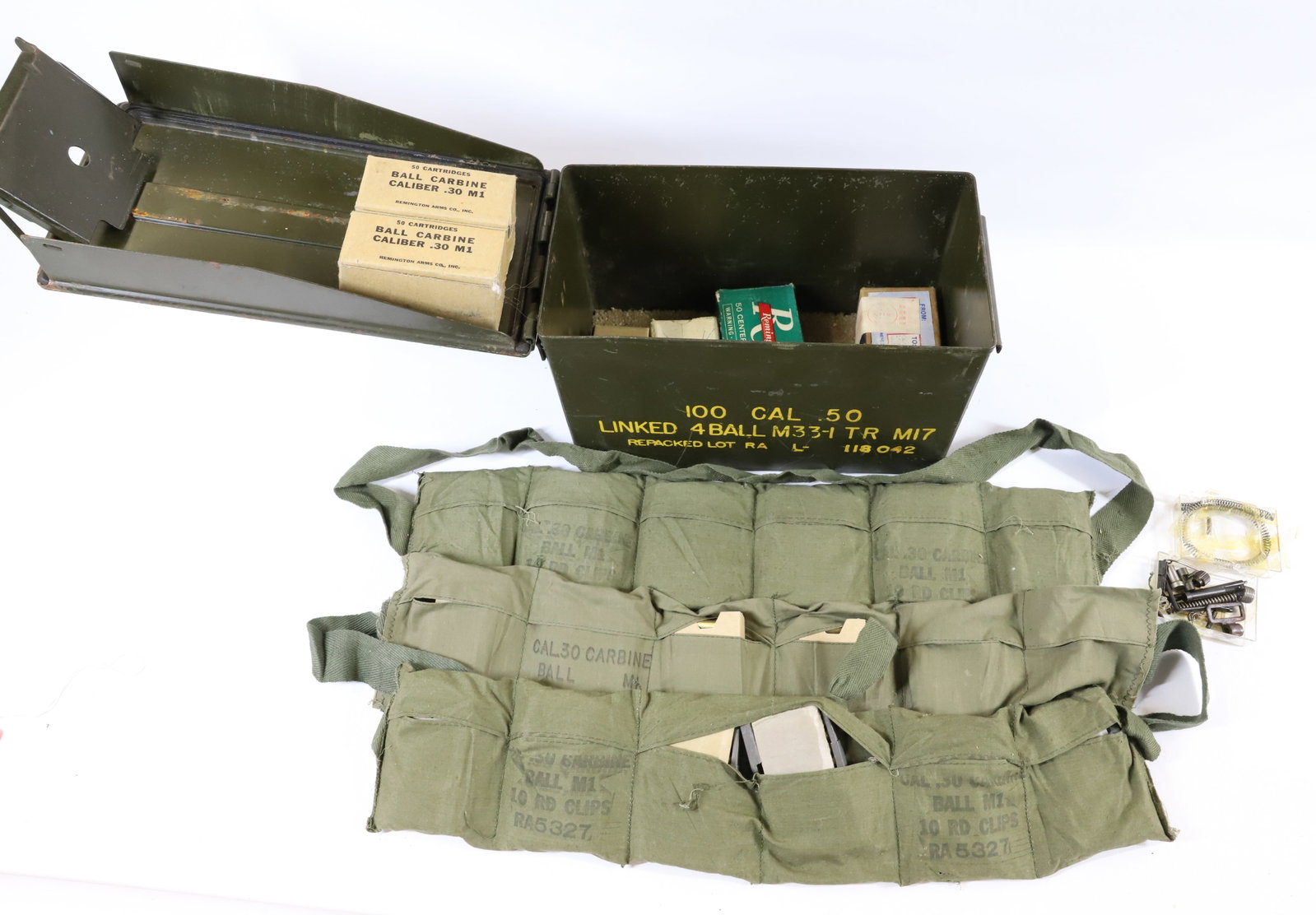 LOT OF 30 CALIBER M1 AMMO: 400+ ROUNDS. -PICK-UP FOR THIS AUCTION WILL BE ON MONDAY NOVEMBER 3RD, TUESDAY NOVEMBER 4TH, WEDNESDAY NOVEMBER 5TH, AND THURSDAY NOVEMBER 6TH FROM 9:00 AM TILL 3:00 PM. TO DO BACKGROUND CHECKS AN APP
