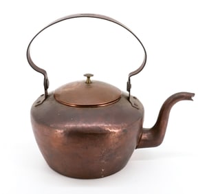 EARLY 19TH C. COPPER TEA KETTLE, SGND. "I. BABB"