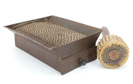 STONEWARE TENDERIZER AND UNUSUAL TIN GRATER