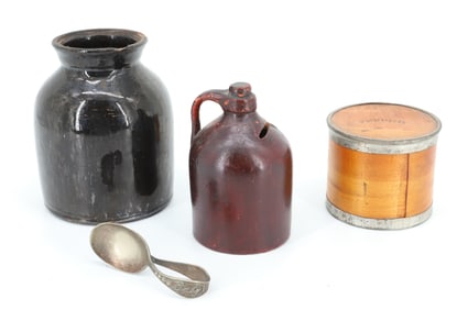 REDWARE JUG BANK, PEPPER CONTAINER AND MORE