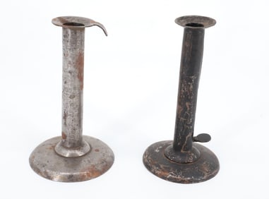 (2) 19TH C. HOGSCRAPER CANDLE HOLDERS