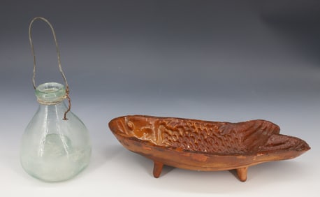 GLASS FLY CATCHER AND REDWARE MOLD