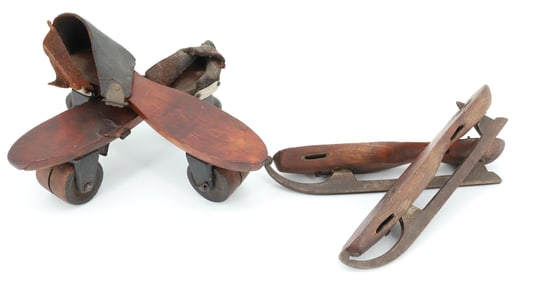 PAIR OF ROLLER AND ICE SKATES