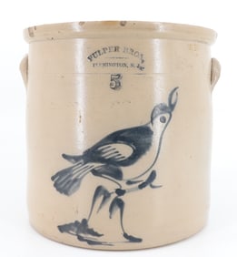 FIVE-GALLON BLUE DECORATED CROCK