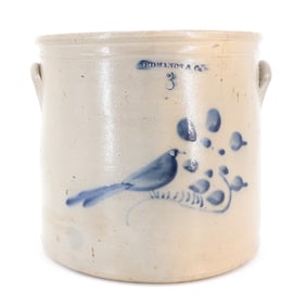 EDMANDS & CO. BLUE DECORATED STONEWARE CROCK