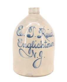 ENGLISHTOWN, NJ BLUE SCRIPT DECORATED JUG
