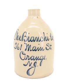 ORANGE, NJ BLUE SCRIPT ADVERTISING JUG