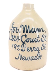 NEWARK, NJ BLUE SCRIPT STONEWARE JUG