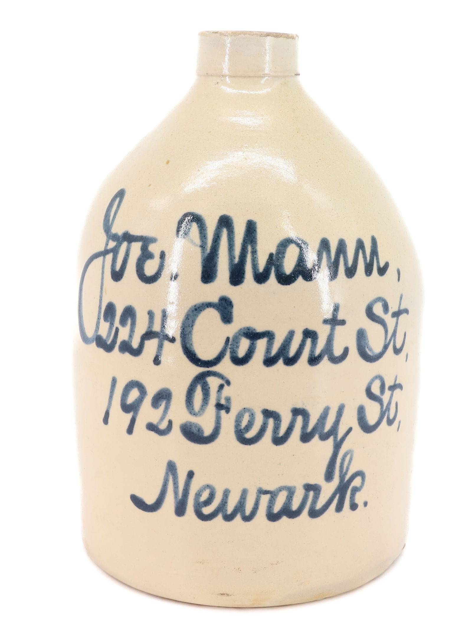 NEWARK, NJ BLUE SCRIPT STONEWARE JUG (1 of 6)