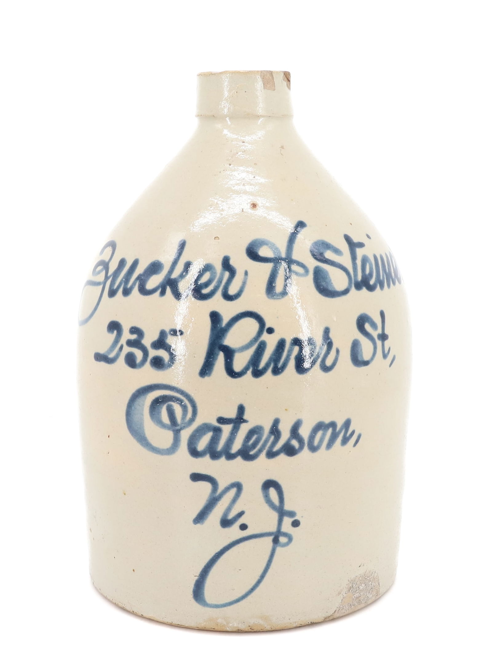 PATERSON, NJ BLUE SCRIPT ADVERTISING JUG (1 of 6)