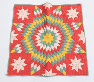 19TH C. HAND STITCHED CRIB / DOLL QUILT