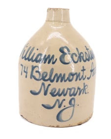 NEWARK, NEW JERSEY BLUE SCRIPT ADV. JUG