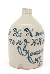 NEWARK, NEW JERSEY BLUE SCRIPT ADV. JUG